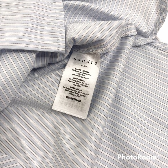 Sandro blue striped button down long sleeve blouse size 3 - Picture 6 of 9